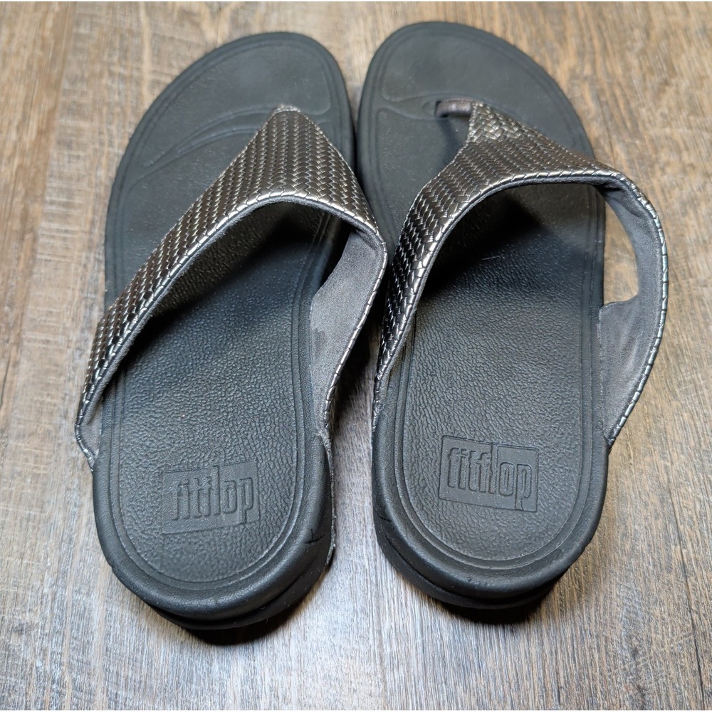 Fitflop Lulu Weave Silver Metallic Thong Flip Flop Toe Post Sandals Womens Sz 8 - Picture 8 of 13